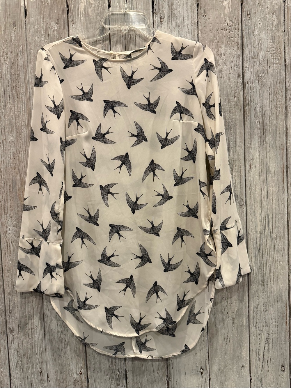 H&M Cream Blouse with Black Bird Print